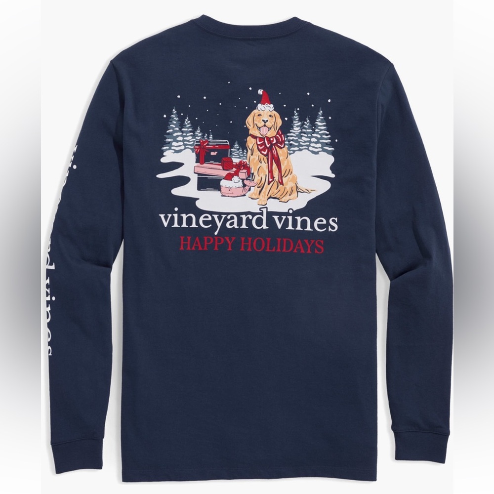 Vineyard Vines Navy Holiday Dog Long Sleeve - Size Medium - NWT